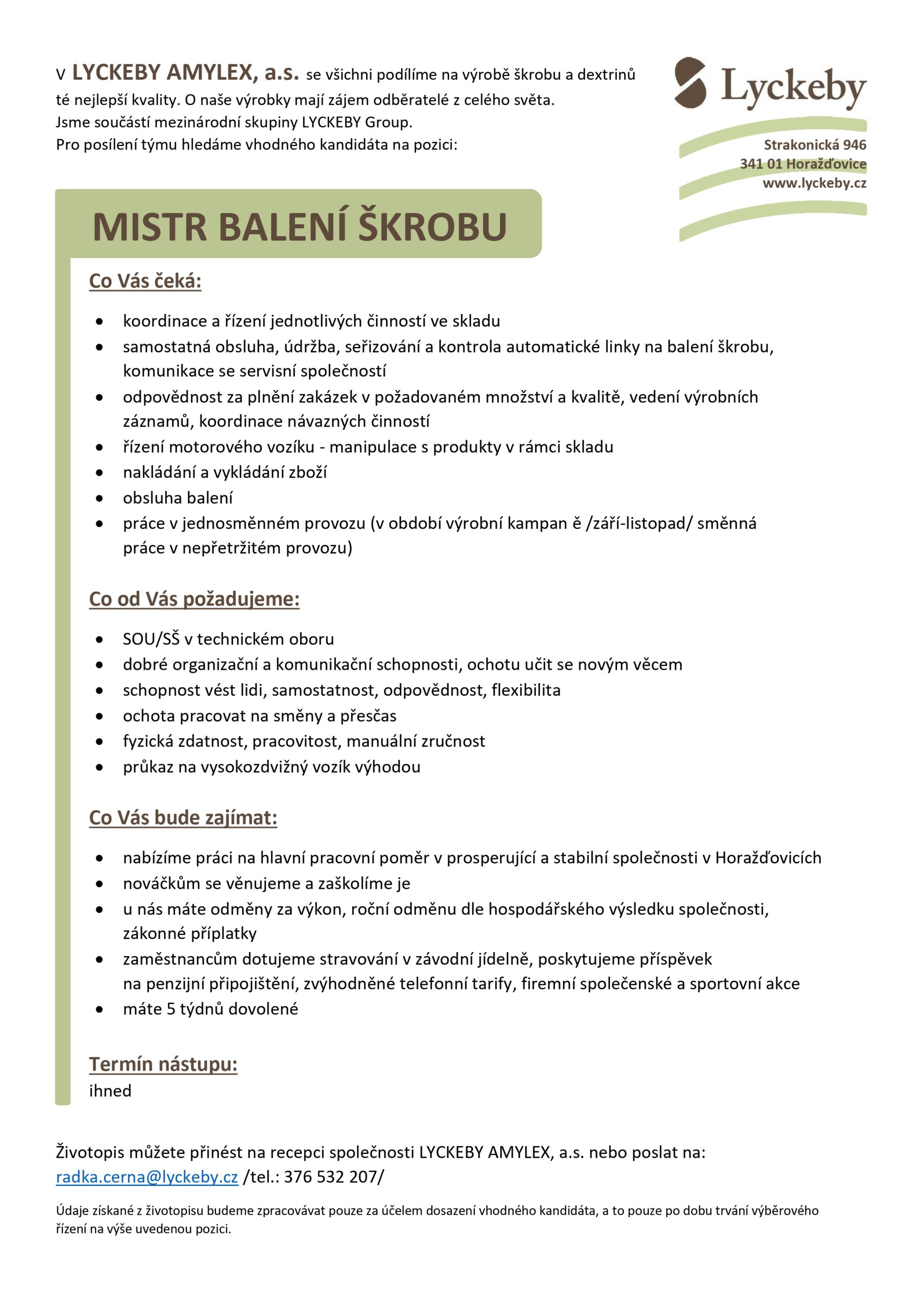 Mistr balení škrobu